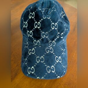 Gucci Navy Velvet Logo Cap